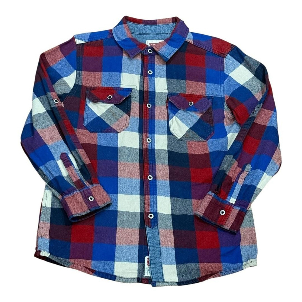 Levis Shirt Youth Medium 10-12 Plaid Flannel Long Sleeve Authentic Denim